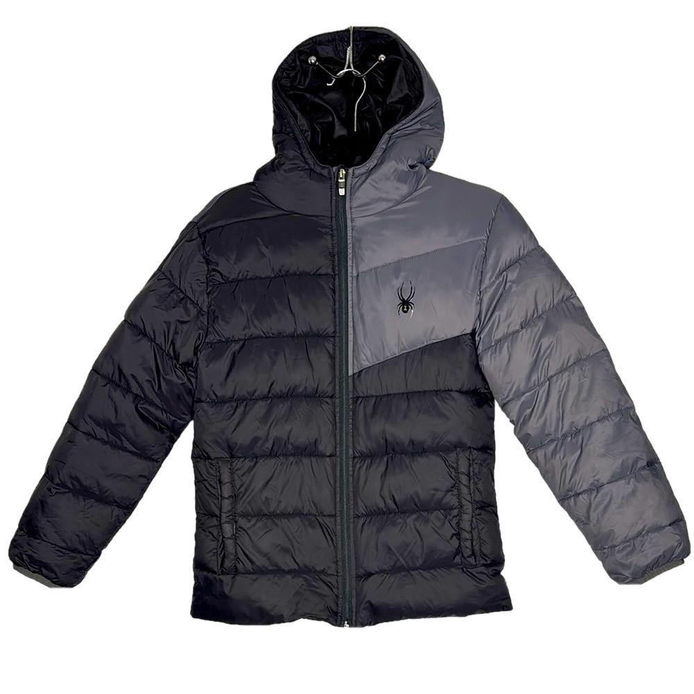 Spyder Ace Short Boys Black Hooded Puffer Jacket, Large